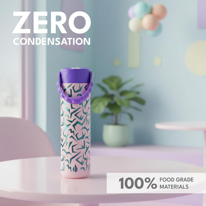 Insulated Water Bottle for Teen Boys & Girls, Stainless Steel Water Bottle with Straw & Pop-It Handle, Leak-Proof Water Bottles for School, Travelling and Sport - Light Patterns - 24oz