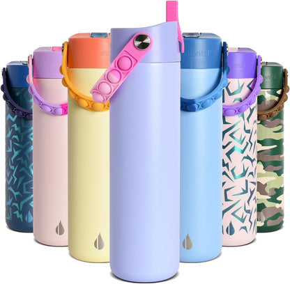 Insulated Water Bottle for Teen Boys & Girls, Stainless Steel Water Bottle with Straw & Pop-It Handle, Leak-Proof Water Bottles for School, Travelling and Sport - Light Patterns - 24oz
