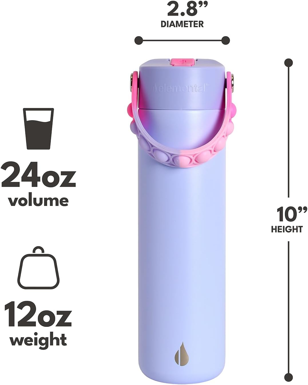 Insulated Water Bottle for Teen Boys & Girls, Stainless Steel Water Bottle with Straw & Pop-It Handle, Leak-Proof Water Bottles for School, Travelling and Sport - Light Patterns - 24oz