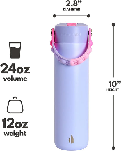 Insulated Water Bottle for Teen Boys & Girls, Stainless Steel Water Bottle with Straw & Pop-It Handle, Leak-Proof Water Bottles for School, Travelling and Sport - Light Patterns - 24oz