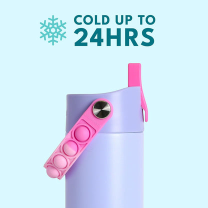 Insulated Water Bottle for Teen Boys & Girls, Stainless Steel Water Bottle with Straw & Pop-It Handle, Leak-Proof Water Bottles for School, Travelling and Sport - Light Patterns - 24oz