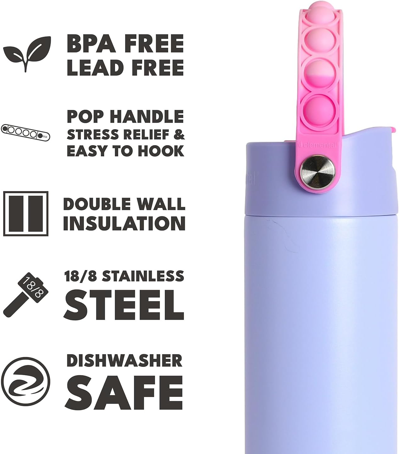 Insulated Water Bottle for Teen Boys & Girls, Stainless Steel Water Bottle with Straw & Pop-It Handle, Leak-Proof Water Bottles for School, Travelling and Sport - Light Patterns - 24oz