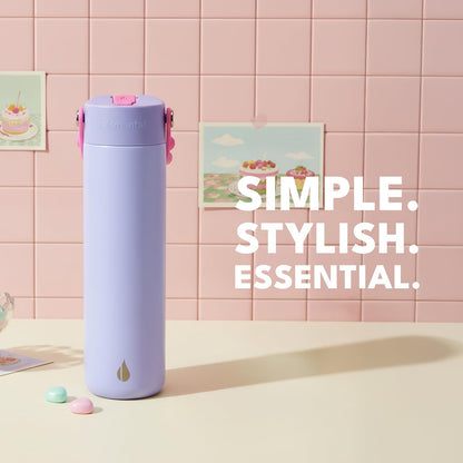 Insulated Water Bottle for Teen Boys & Girls, Stainless Steel Water Bottle with Straw & Pop-It Handle, Leak-Proof Water Bottles for School, Travelling and Sport - Light Patterns - 24oz