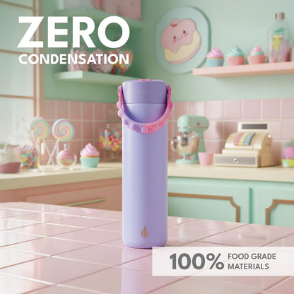 Insulated Water Bottle for Teen Boys & Girls, Stainless Steel Water Bottle with Straw & Pop-It Handle, Leak-Proof Water Bottles for School, Travelling and Sport - Light Patterns - 24oz