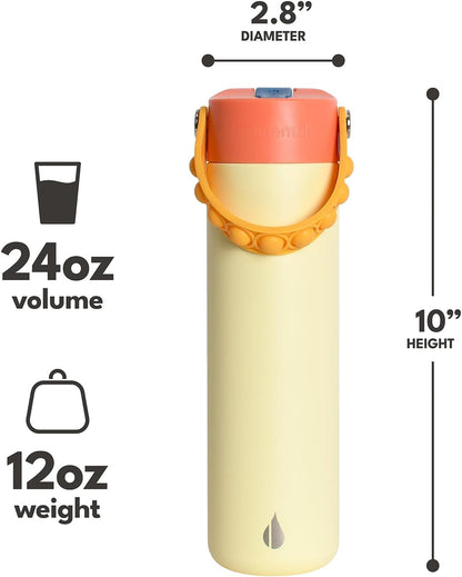 Insulated Water Bottle for Teen Boys & Girls, Stainless Steel Water Bottle with Straw & Pop-It Handle, Leak-Proof Water Bottles for School, Travelling and Sport - Light Patterns - 24oz