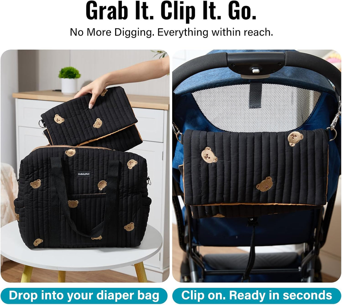 Small Diaper Bag Tote, Maternity Baby Bag with Insulated Bottle Pockets & Stroller Straps, Diaper Bag for Moms