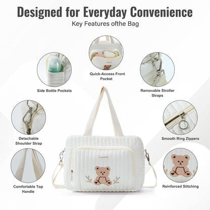 Small Diaper Bag Tote, Maternity Baby Bag with Insulated Bottle Pockets & Stroller Straps, Diaper Bag for Moms