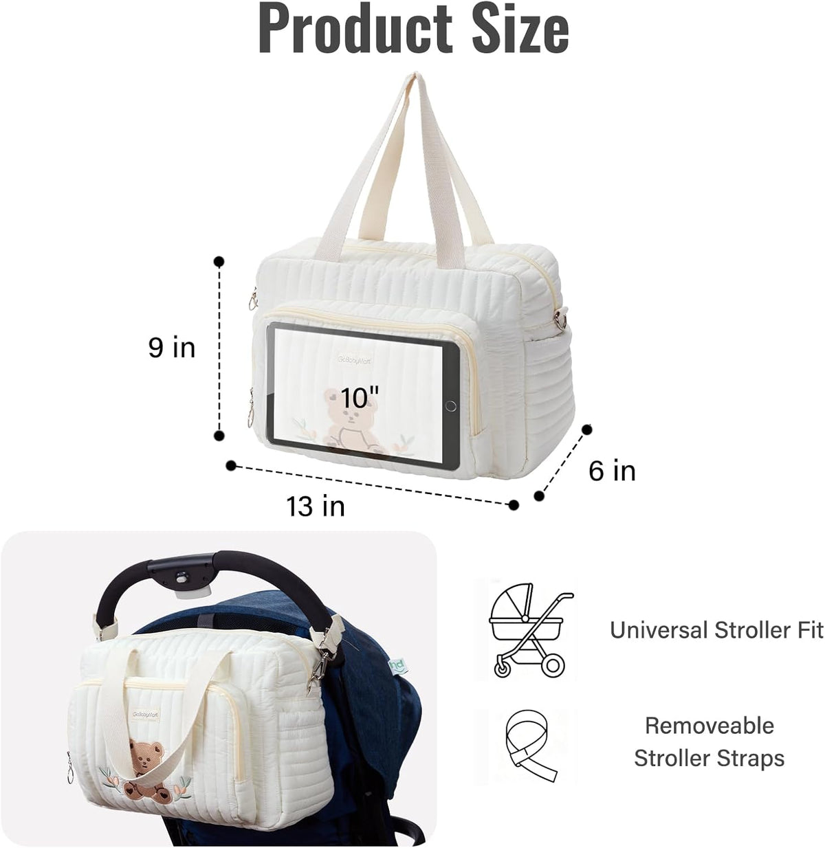 Small Diaper Bag Tote, Maternity Baby Bag with Insulated Bottle Pockets & Stroller Straps, Diaper Bag for Moms