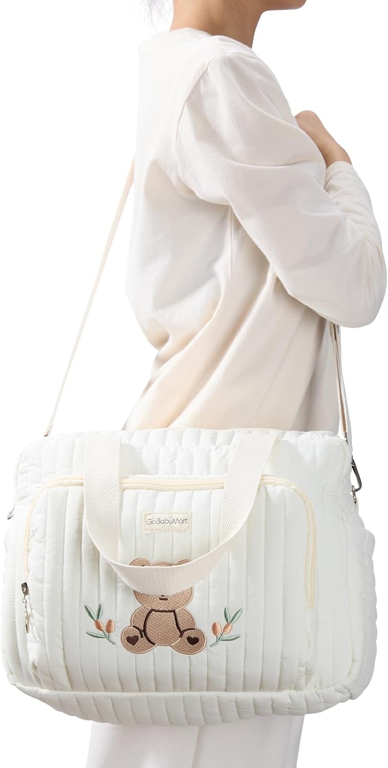 Small Diaper Bag Tote, Maternity Baby Bag with Insulated Bottle Pockets & Stroller Straps, Diaper Bag for Moms
