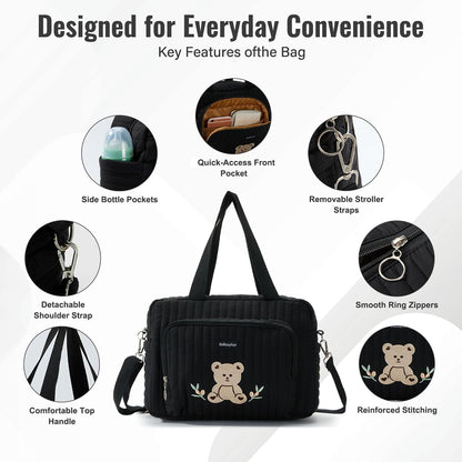 Small Diaper Bag Tote, Maternity Baby Bag with Insulated Bottle Pockets & Stroller Straps, Diaper Bag for Moms