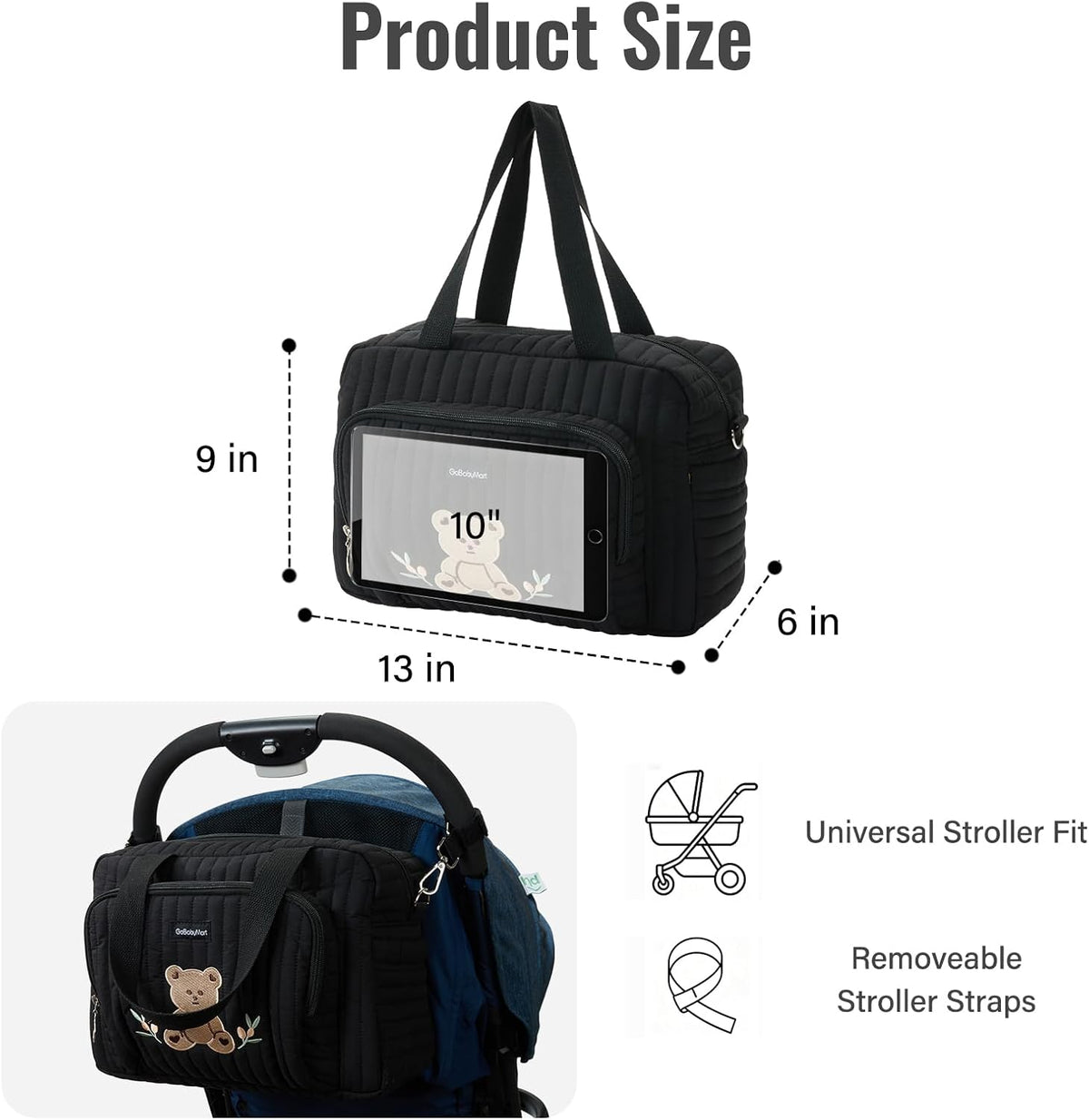 Small Diaper Bag Tote, Maternity Baby Bag with Insulated Bottle Pockets & Stroller Straps, Diaper Bag for Moms