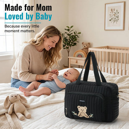Small Diaper Bag Tote, Maternity Baby Bag with Insulated Bottle Pockets & Stroller Straps, Diaper Bag for Moms