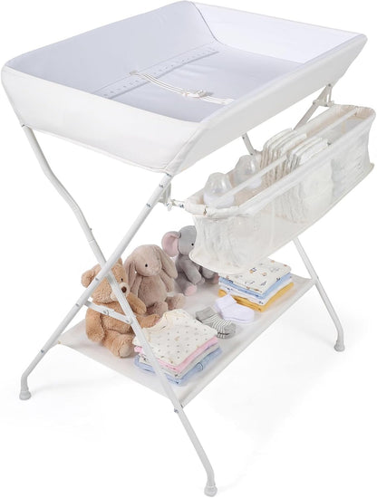 Changing Table, Portable Baby Changing Table Foldable Diaper Changing Station with Safety Belt, Large Storage Rack & Shelf, Nursery Organizer for Newborn Infant (Dark Gray)