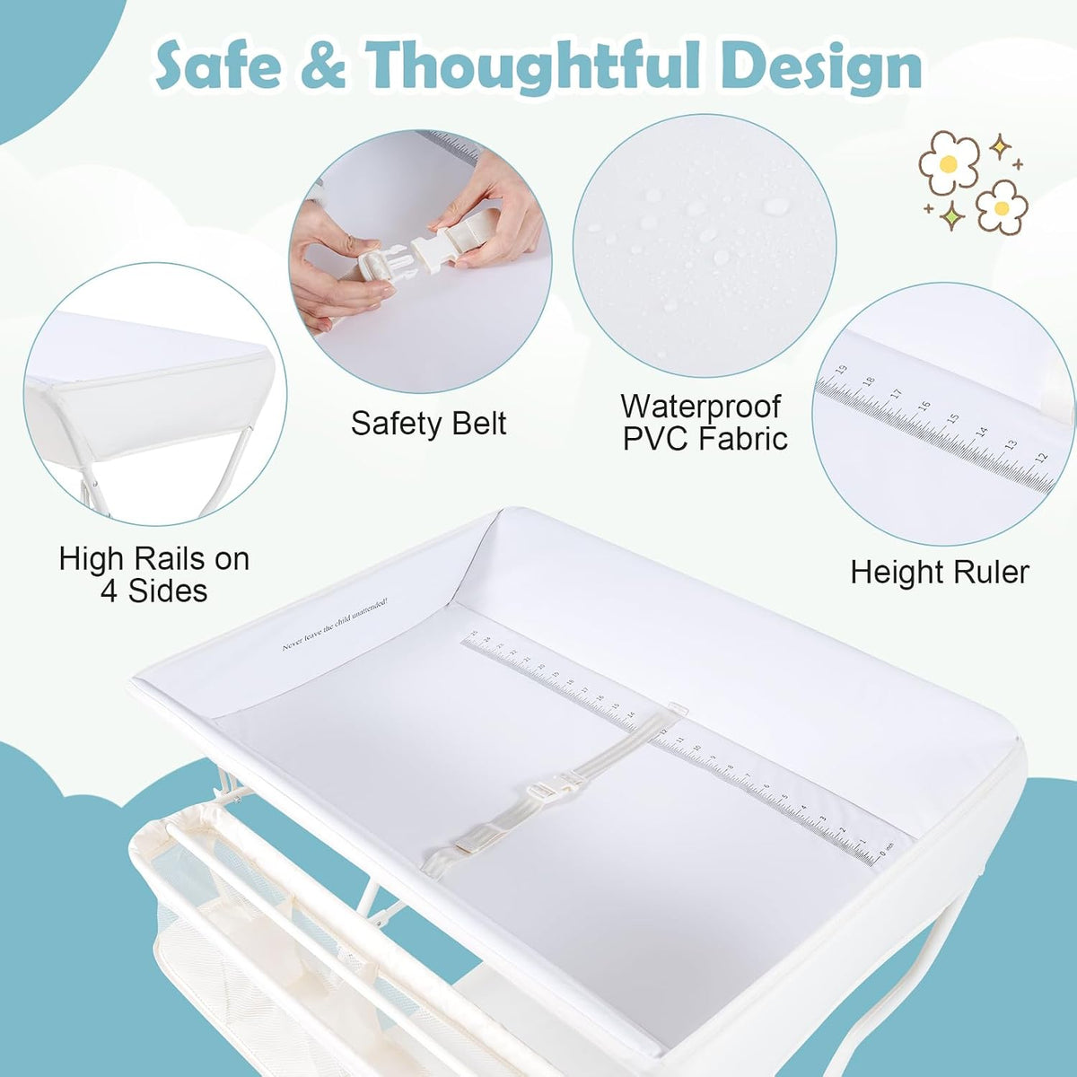 Changing Table, Portable Baby Changing Table Foldable Diaper Changing Station with Safety Belt, Large Storage Rack & Shelf, Nursery Organizer for Newborn Infant (Dark Gray)