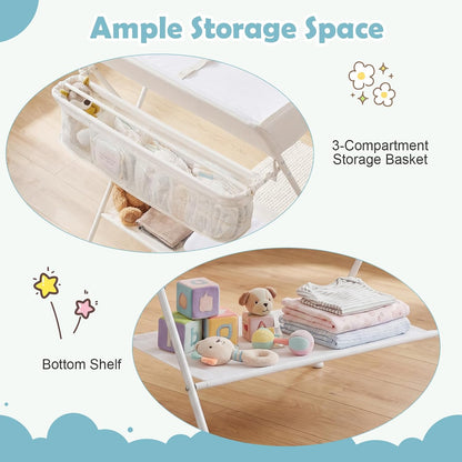 Changing Table, Portable Baby Changing Table Foldable Diaper Changing Station with Safety Belt, Large Storage Rack & Shelf, Nursery Organizer for Newborn Infant (Dark Gray)