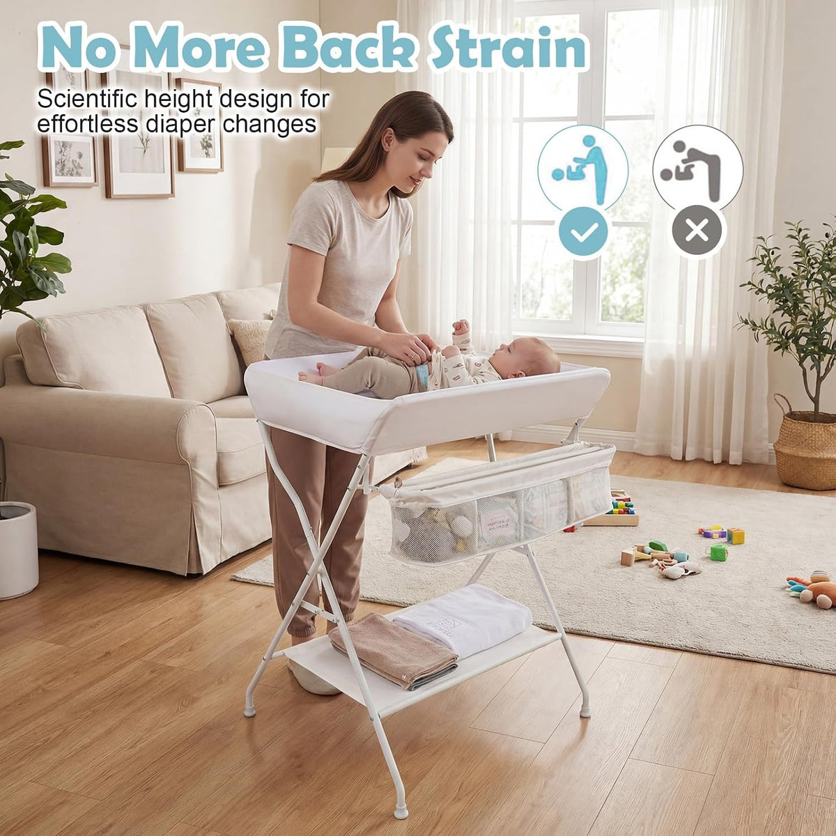 Changing Table, Portable Baby Changing Table Foldable Diaper Changing Station with Safety Belt, Large Storage Rack & Shelf, Nursery Organizer for Newborn Infant (Dark Gray)