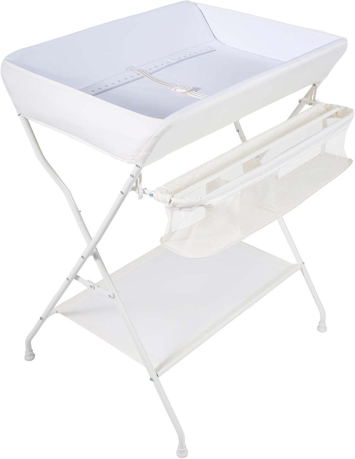Changing Table, Portable Baby Changing Table Foldable Diaper Changing Station with Safety Belt, Large Storage Rack & Shelf, Nursery Organizer for Newborn Infant (Dark Gray)