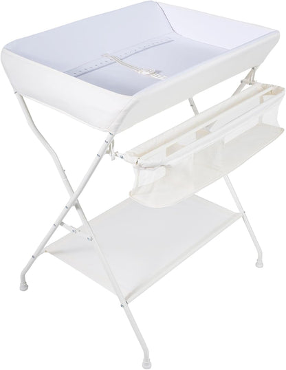 Changing Table, Portable Baby Changing Table Foldable Diaper Changing Station with Safety Belt, Large Storage Rack & Shelf, Nursery Organizer for Newborn Infant (Dark Gray)