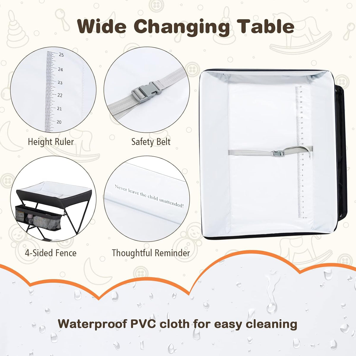 Changing Table, Portable Baby Changing Table Foldable Diaper Changing Station with Safety Belt, Large Storage Rack & Shelf, Nursery Organizer for Newborn Infant (Dark Gray)