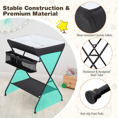 Changing Table, Portable Baby Changing Table Foldable Diaper Changing Station with Safety Belt, Large Storage Rack & Shelf, Nursery Organizer for Newborn Infant (Dark Gray)