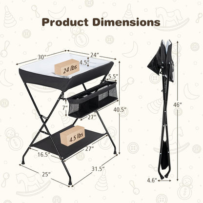 Changing Table, Portable Baby Changing Table Foldable Diaper Changing Station with Safety Belt, Large Storage Rack & Shelf, Nursery Organizer for Newborn Infant (Dark Gray)