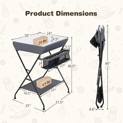 Changing Table, Portable Baby Changing Table Foldable Diaper Changing Station with Safety Belt, Large Storage Rack & Shelf, Nursery Organizer for Newborn Infant (Dark Gray)