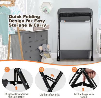 Changing Table, Portable Baby Changing Table Foldable Diaper Changing Station with Safety Belt, Large Storage Rack & Shelf, Nursery Organizer for Newborn Infant (Dark Gray)