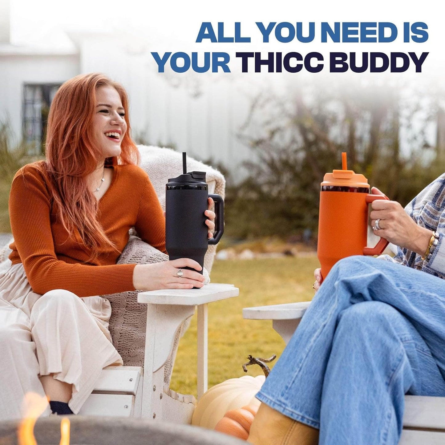 Thicc Buddy 16oz Tumbler - Insulated Stainless Steel (Cinnamon) | Double-wall vacuum insulated | Spill-proof flip lid | 18/8 premium stainless steel | Cup-holder friendly - Colors C