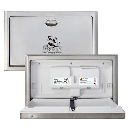 Panda Care ADA Compliant Horizontal Wall Mounted Baby Changing Station, Foldable Diaper Changing Table with Liner Dispenser and Safety Straps for Commercial and Home Use