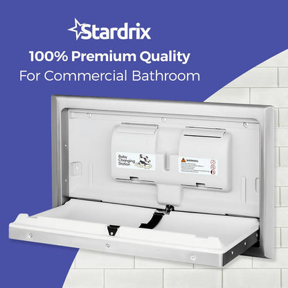 Panda Care ADA Compliant Horizontal Wall Mounted Baby Changing Station, Foldable Diaper Changing Table with Liner Dispenser and Safety Straps for Commercial and Home Use