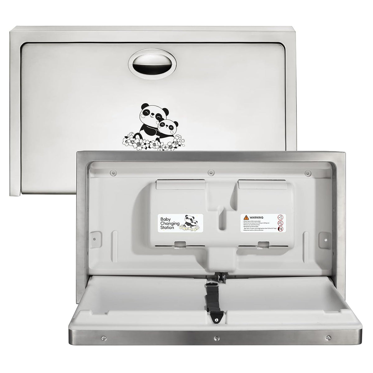 Panda Care ADA Compliant Horizontal Wall Mounted Baby Changing Station, Foldable Diaper Changing Table with Liner Dispenser and Safety Straps for Commercial and Home Use