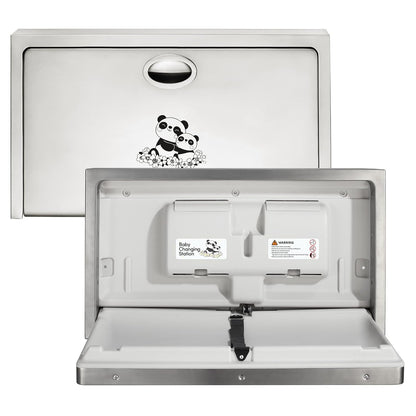 Panda Care ADA Compliant Horizontal Wall Mounted Baby Changing Station, Foldable Diaper Changing Table with Liner Dispenser and Safety Straps for Commercial and Home Use