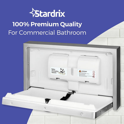 Panda Care ADA Compliant Horizontal Wall Mounted Baby Changing Station, Foldable Diaper Changing Table with Liner Dispenser and Safety Straps for Commercial and Home Use