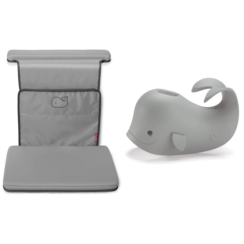 Baby Bath All-in-One Elbow Saver and Kneeler with Spout Cover, Moby Grey