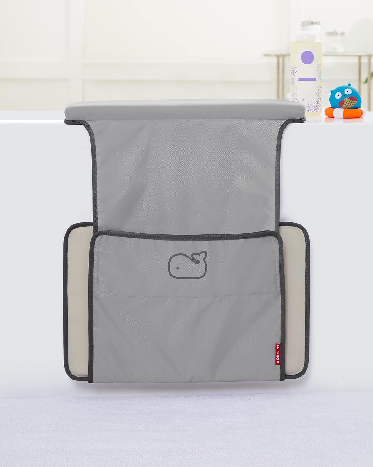 Baby Bath All-in-One Elbow Saver and Kneeler with Spout Cover, Moby Grey