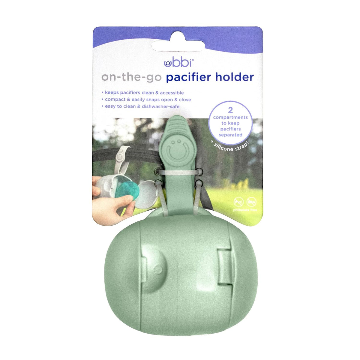 On-The-Go Dual Pacifier Holder, Baby Pacifier Case with Strap, Gray