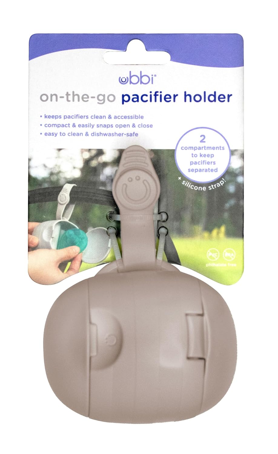 On-The-Go Dual Pacifier Holder, Baby Pacifier Case with Strap, Gray