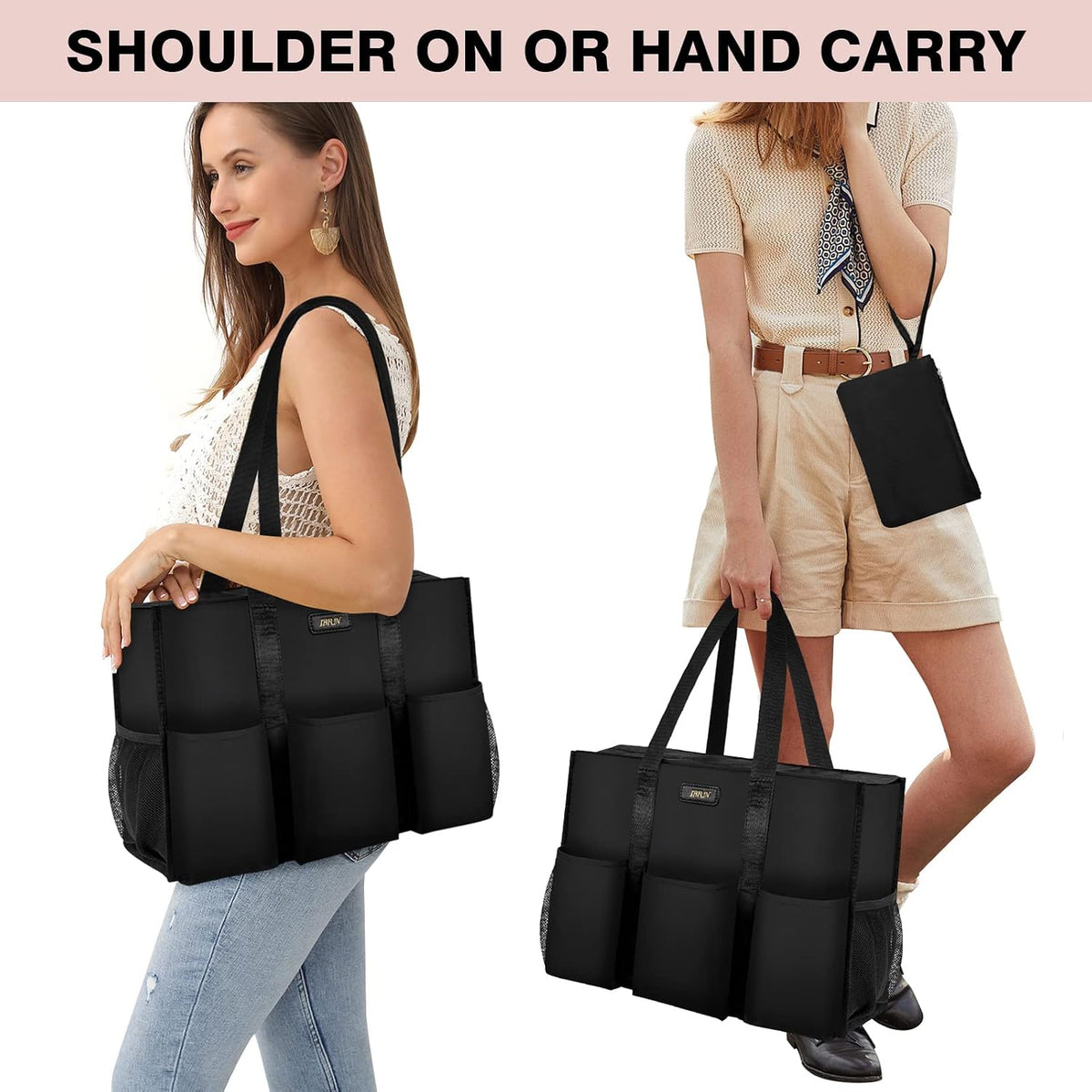 Utility Tote Bag with 24 Pockets, Large Teacher Travel Tote for Women