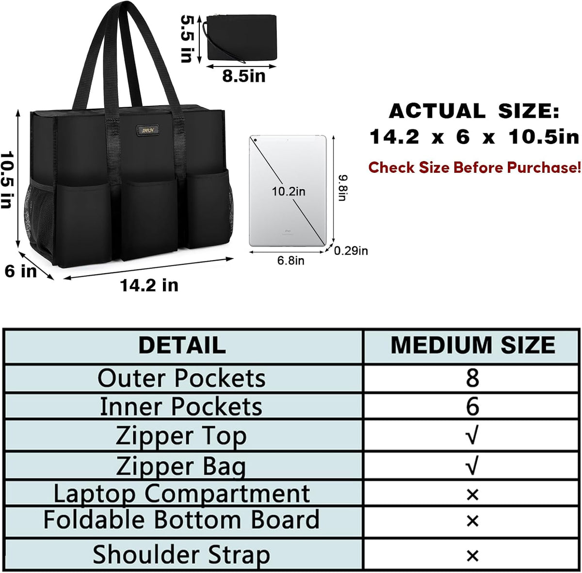 Utility Tote Bag with 24 Pockets, Large Teacher Travel Tote for Women
