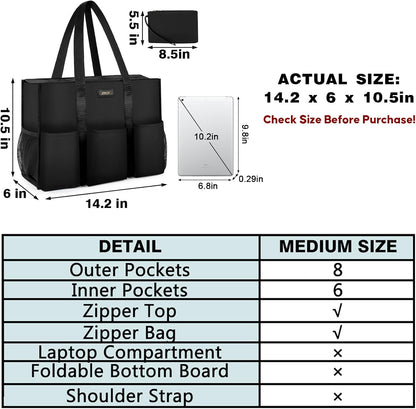 Utility Tote Bag with 24 Pockets, Large Teacher Travel Tote for Women