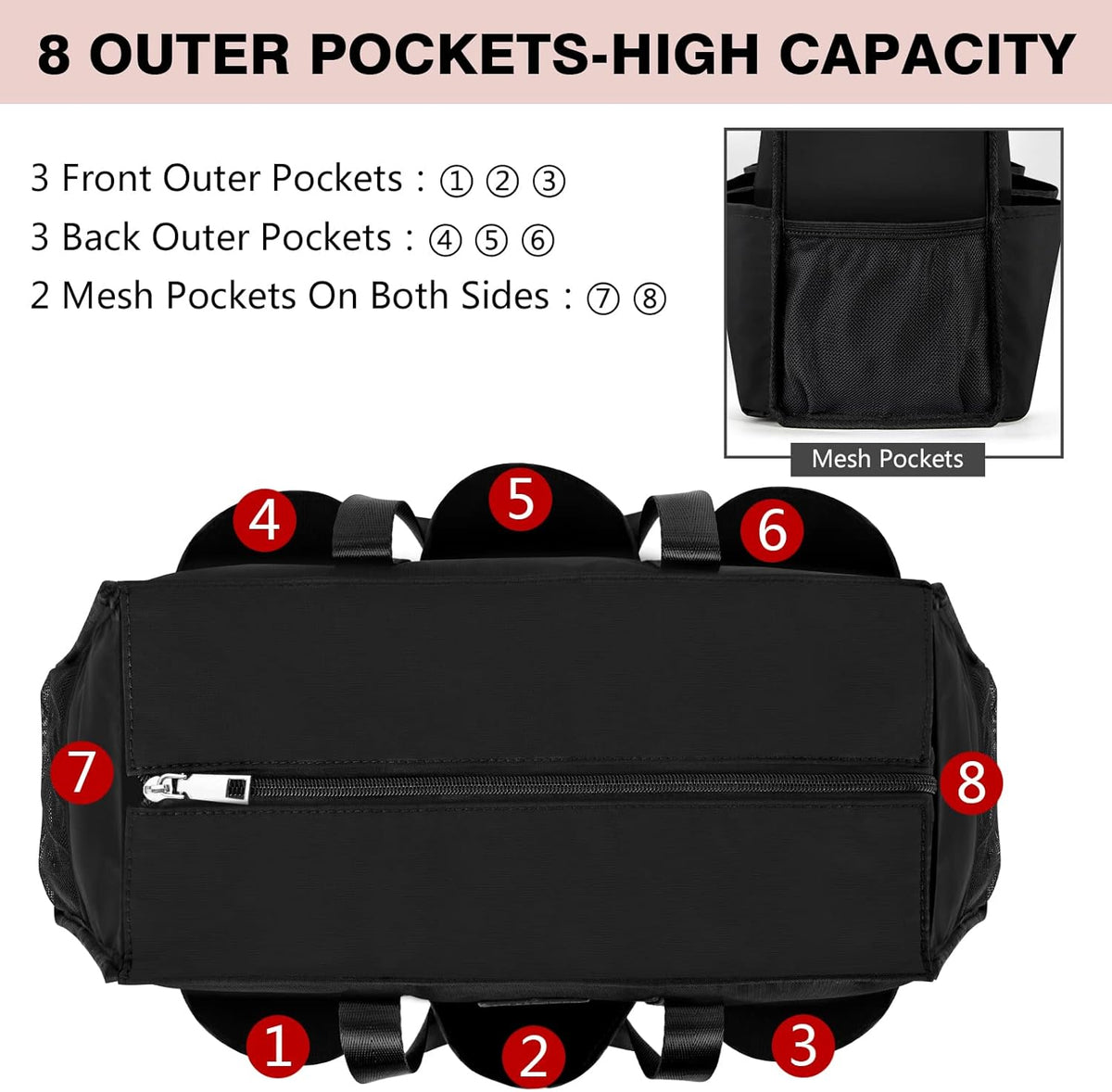 Utility Tote Bag with 24 Pockets, Large Teacher Travel Tote for Women