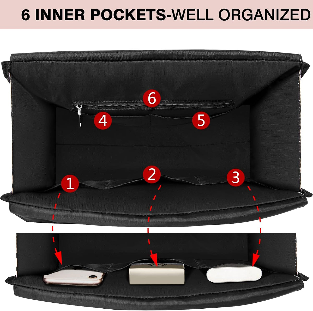 Utility Tote Bag with 24 Pockets, Large Teacher Travel Tote for Women