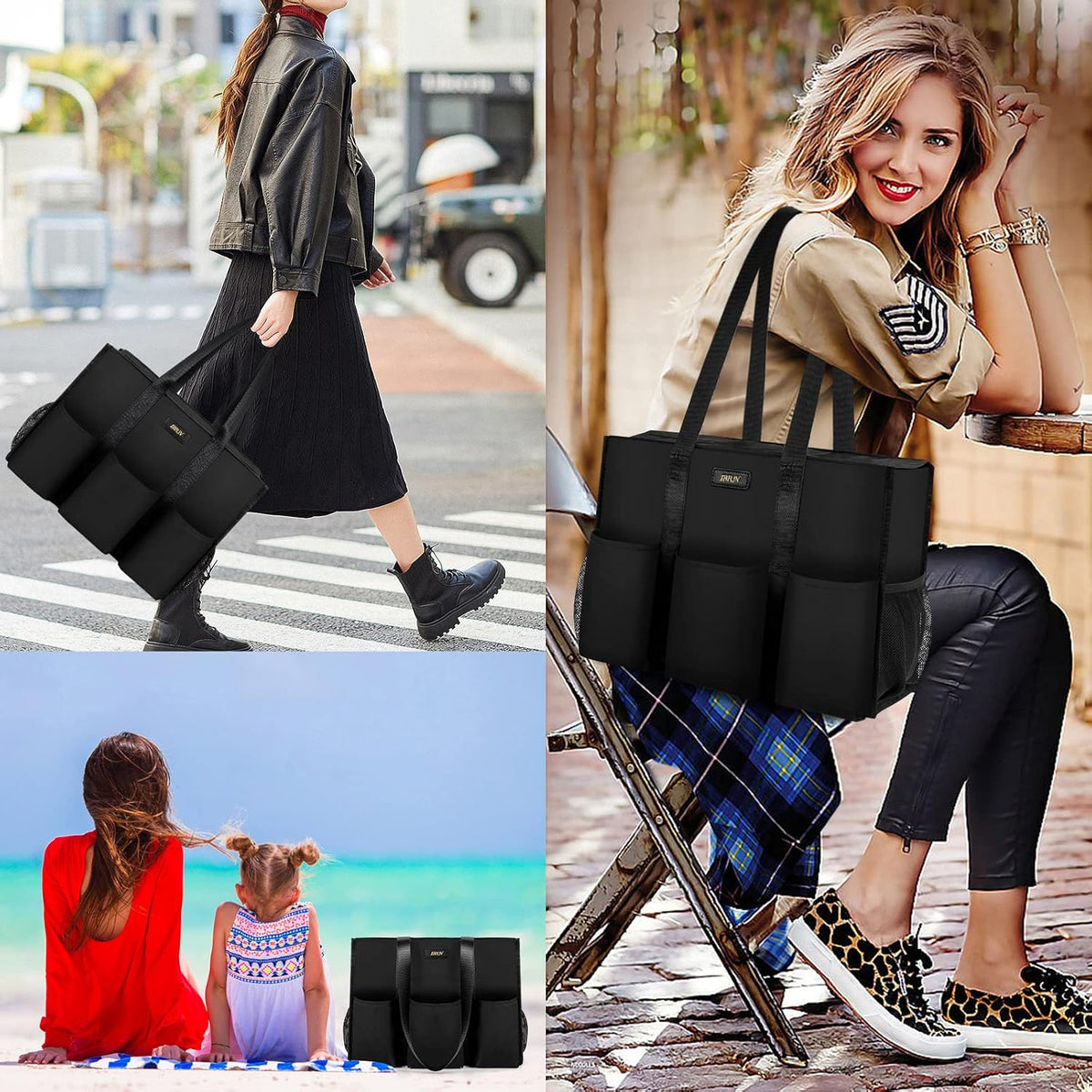 Utility Tote Bag with 24 Pockets, Large Teacher Travel Tote for Women