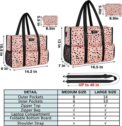 Utility Tote Bag with 24 Pockets, Large Teacher Travel Tote for Women