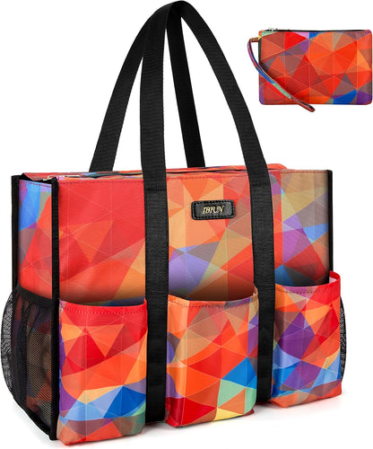 Utility Tote Bag with 24 Pockets, Large Teacher Travel Tote for Women