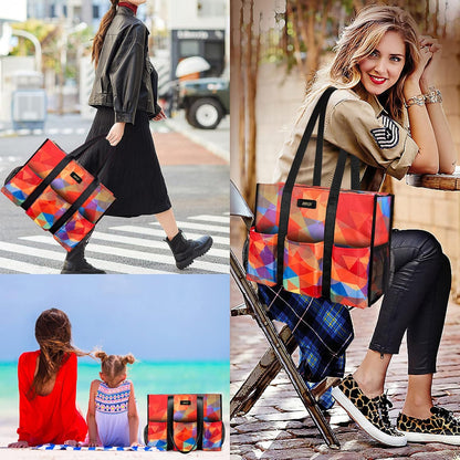 Utility Tote Bag with 24 Pockets, Large Teacher Travel Tote for Women