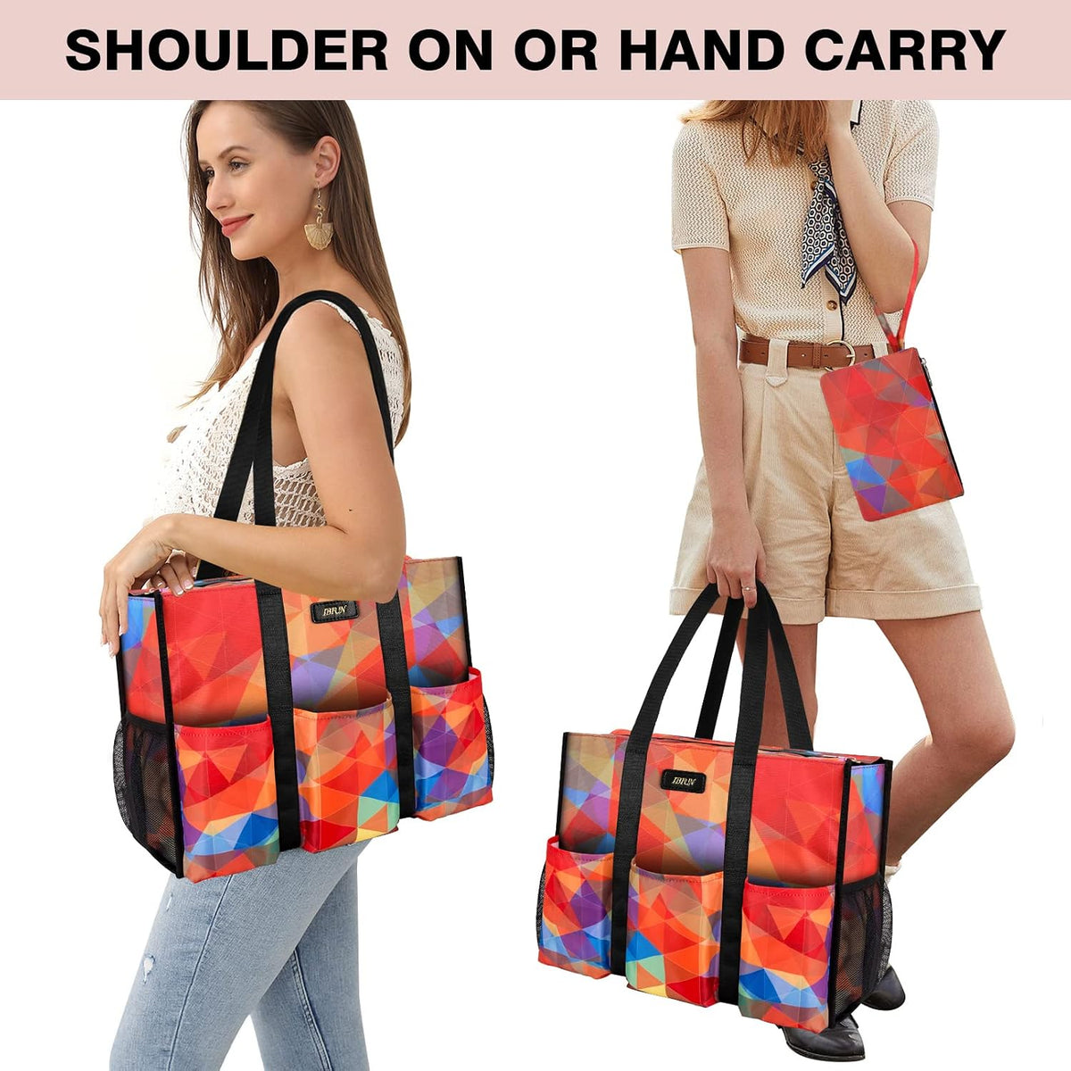 Utility Tote Bag with 24 Pockets, Large Teacher Travel Tote for Women