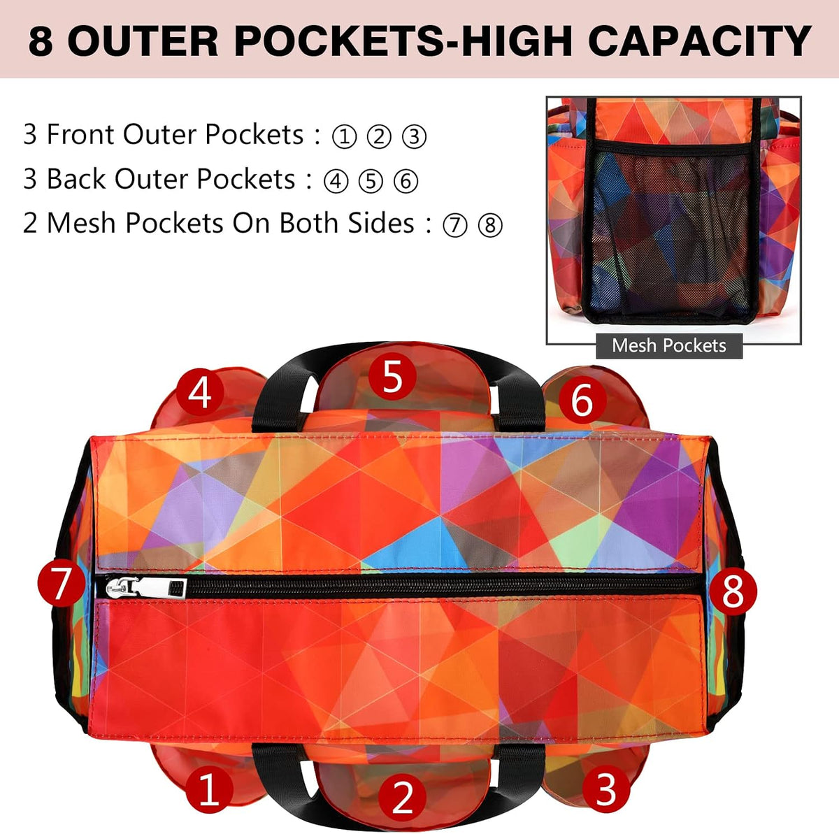 Utility Tote Bag with 24 Pockets, Large Teacher Travel Tote for Women
