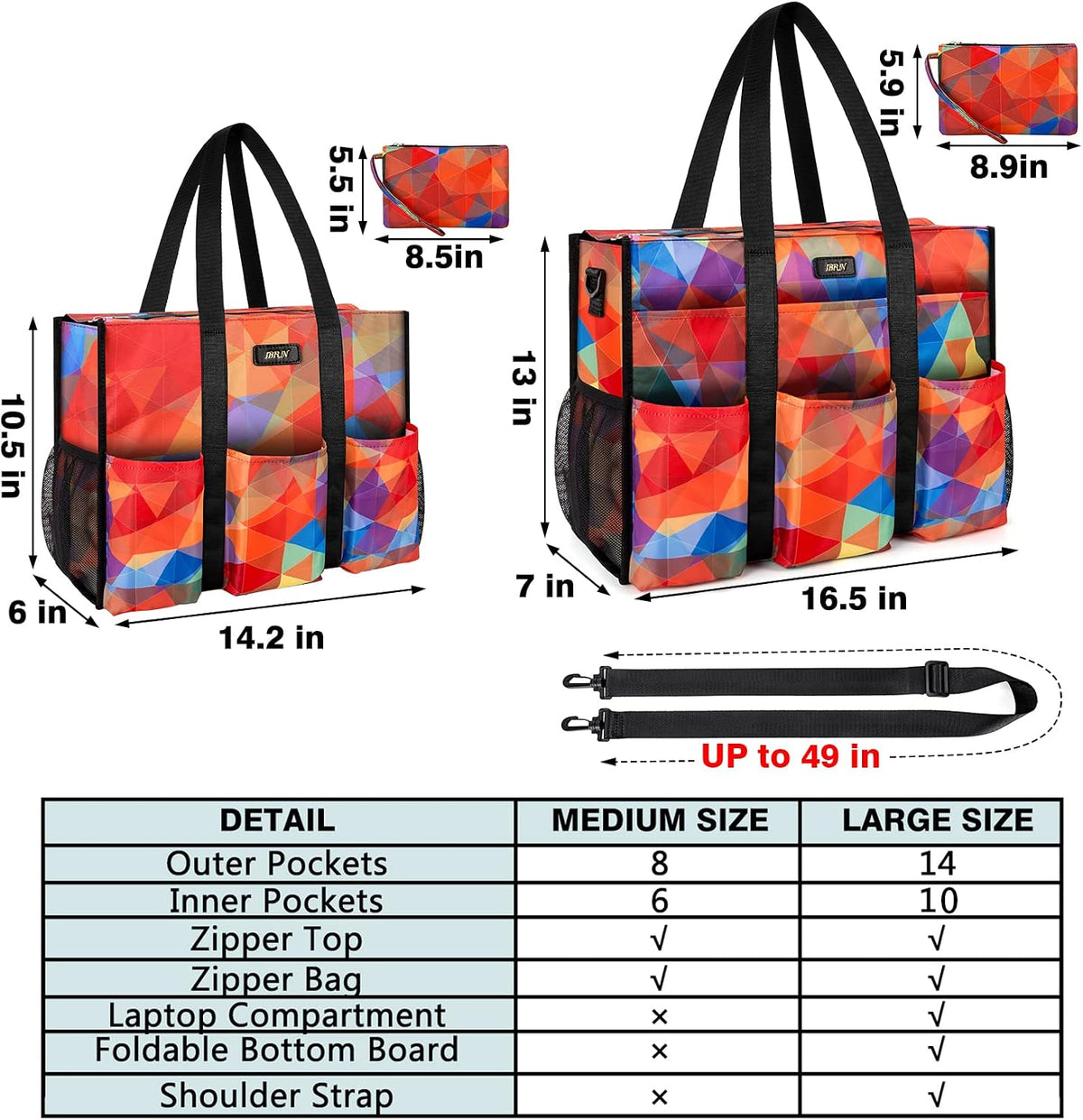 Utility Tote Bag with 24 Pockets, Large Teacher Travel Tote for Women