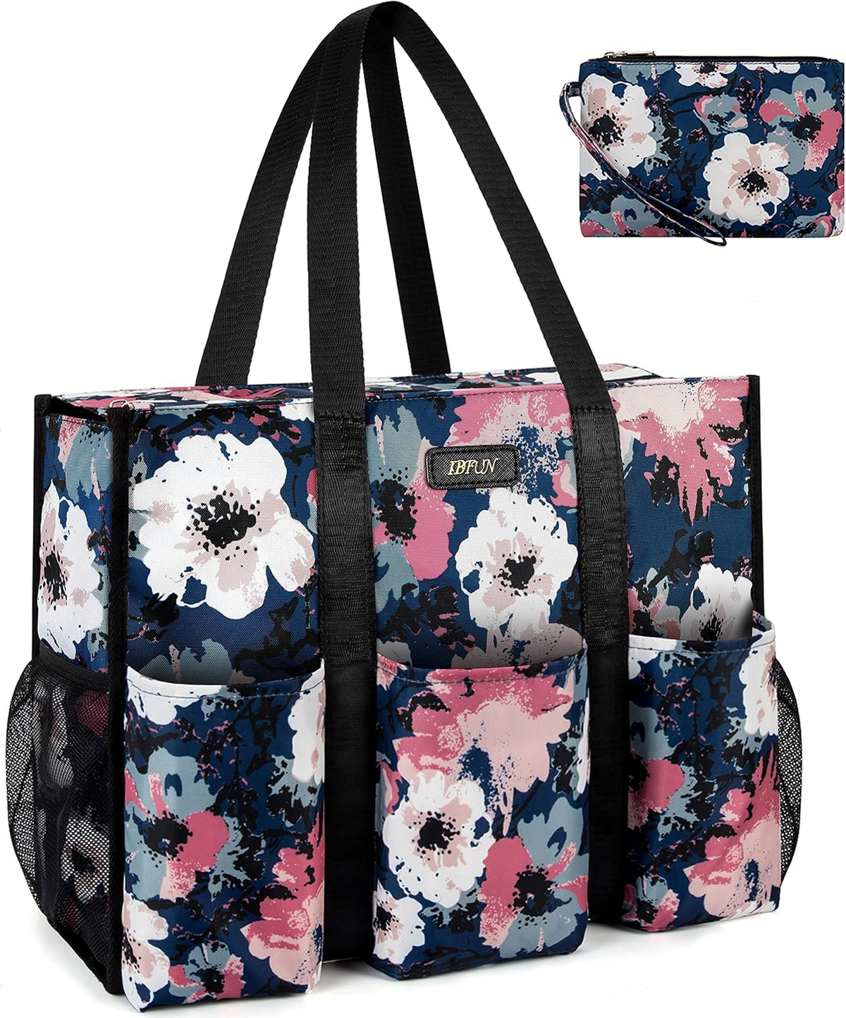 Utility Tote Bag with 24 Pockets, Large Teacher Travel Tote for Women